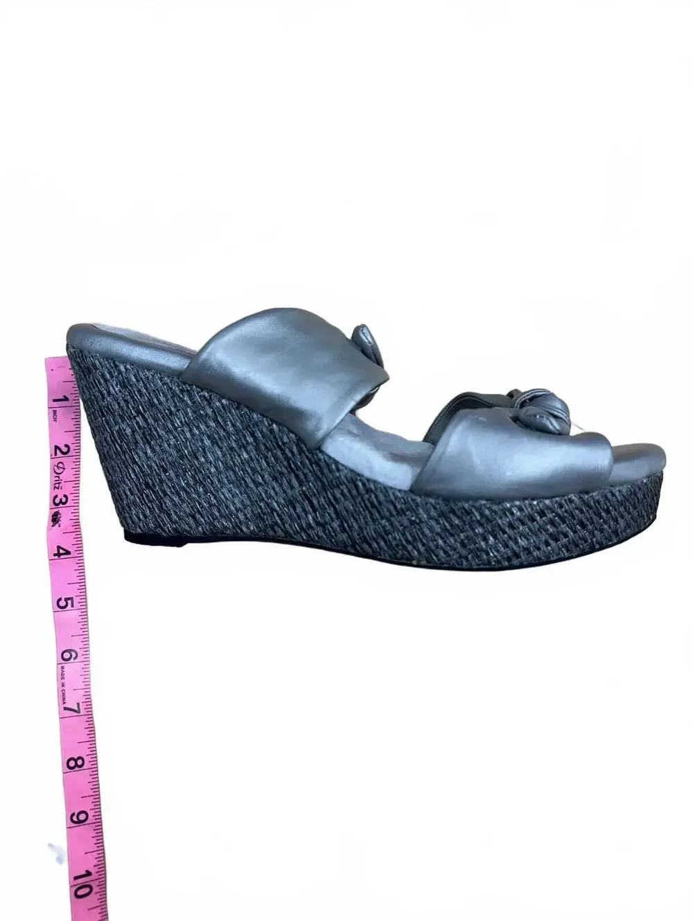 Silver Wedge Sandals with Knotted Bow Detail‎